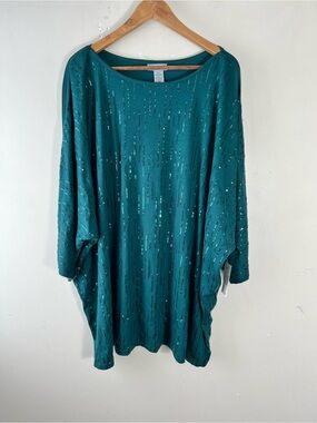 Catherine’s Women’s Sequin Emerald Short Sleeve Green Top Size 4X 30W/32W NWT